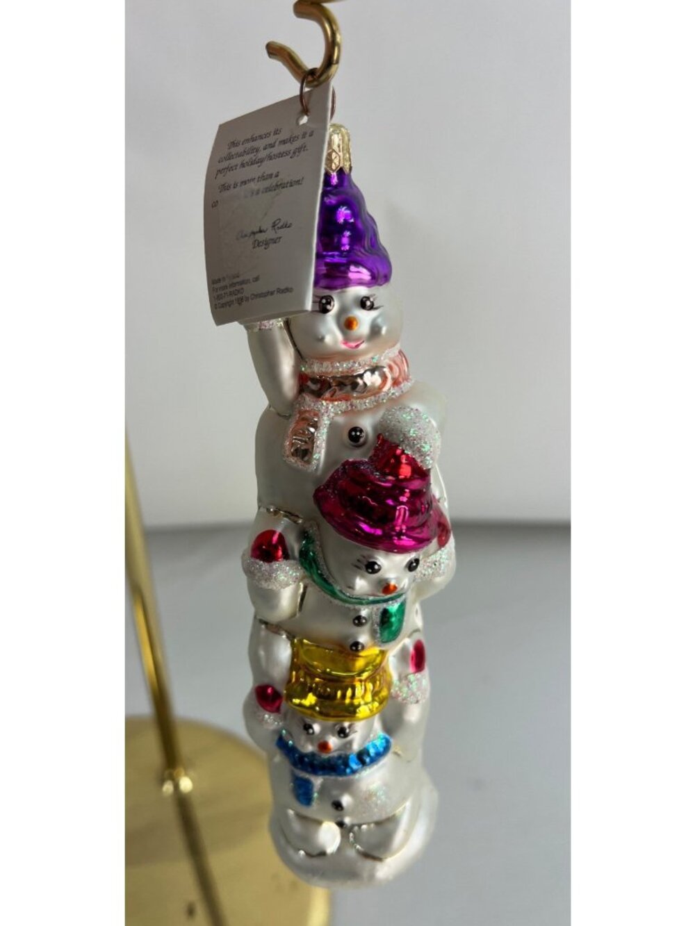 Christopher Radko Snowtem Pole Snowman Stack Christmas Ornament 6 Inch Glass